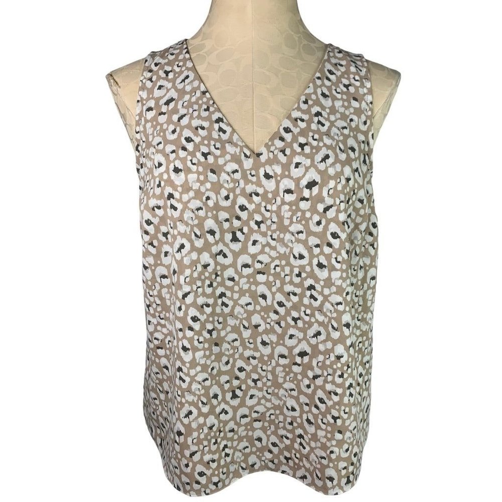 Small Nine West Women's Pullover Sleeveless Blouse Brown Animal Print Lined Fron